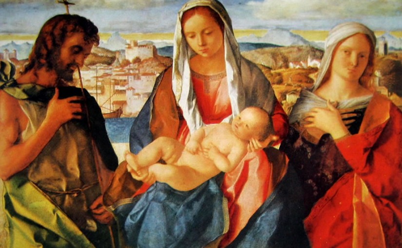 Madonna con il bambino, san Giovanni Battista e una santa di Giovanni Bellini